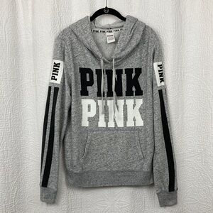 PINK Victoria's Secret Gray and Black Women's Sweatshirt Hoodie sz Large